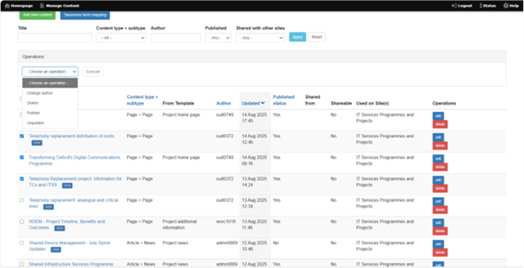 Choose an operation drop down