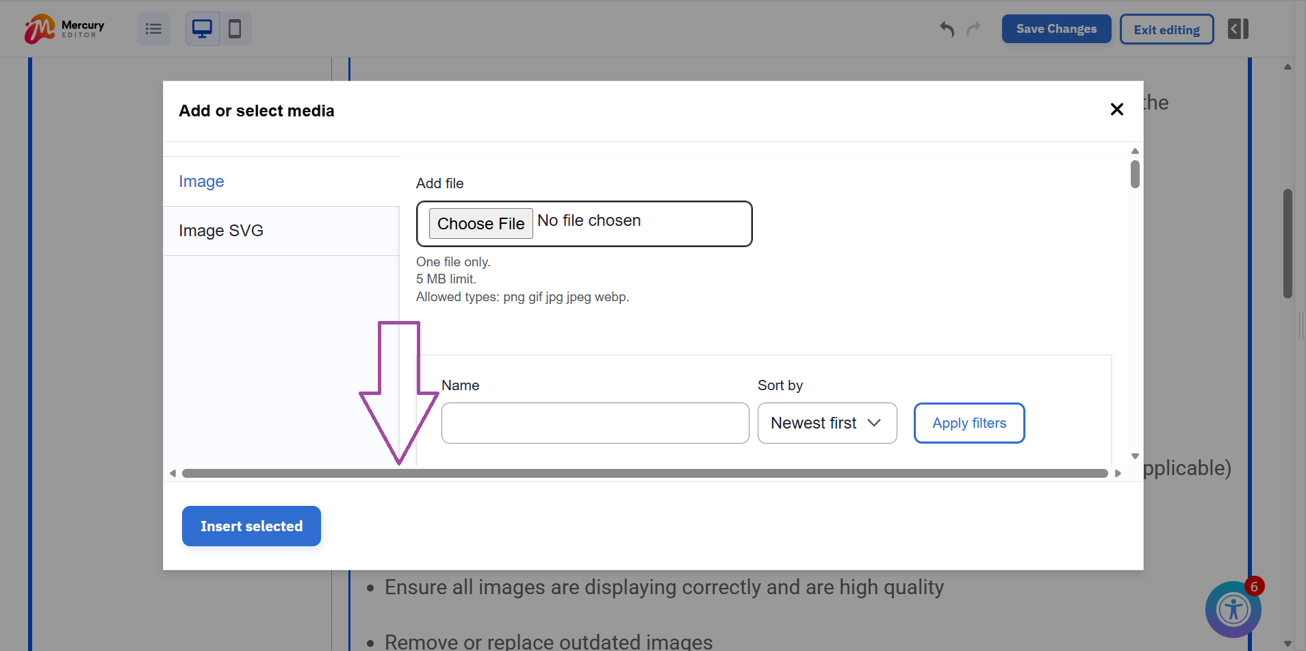Changing image dimensions instructions