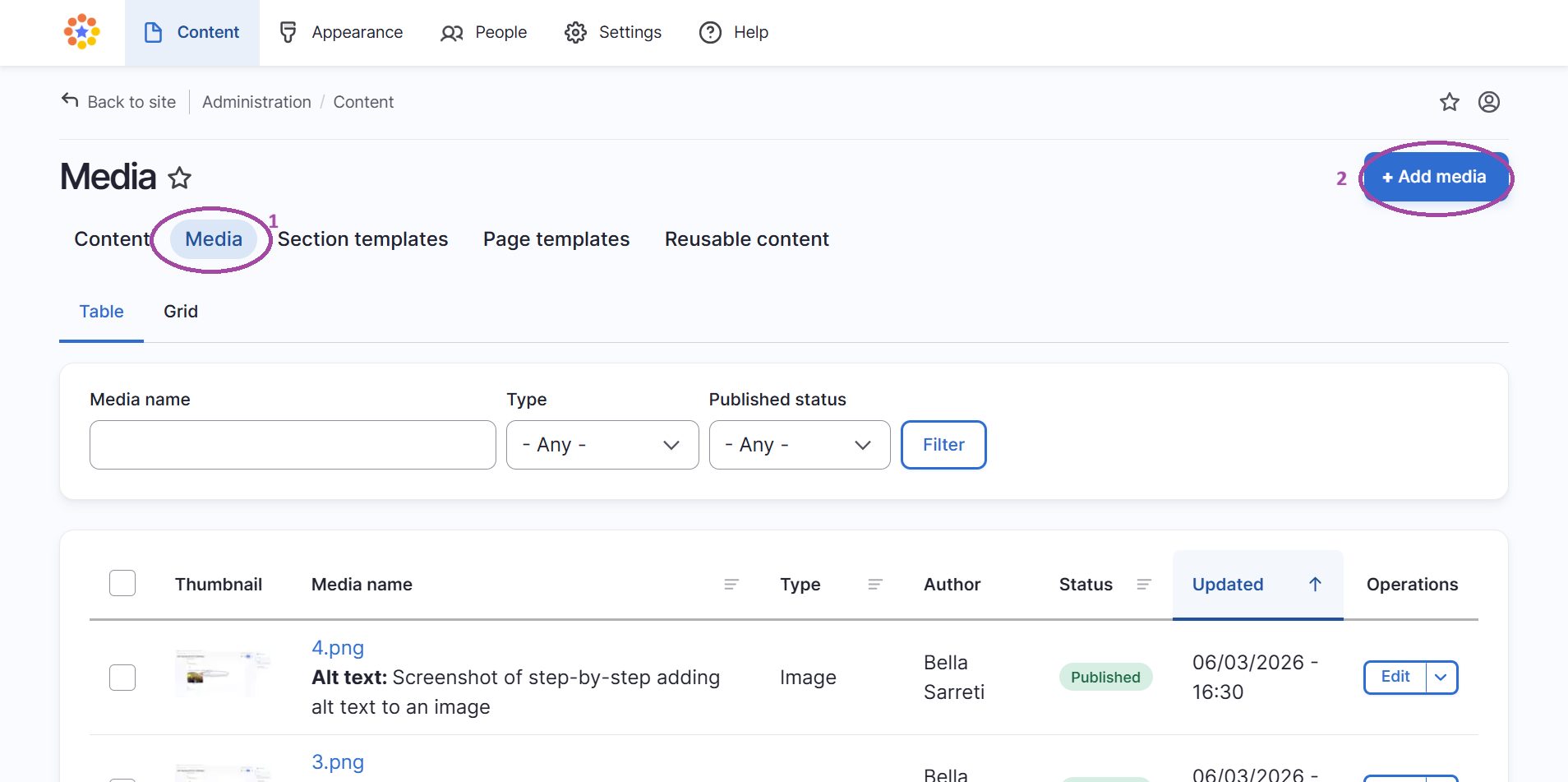 Uploading new images and changing image dimensions instructions