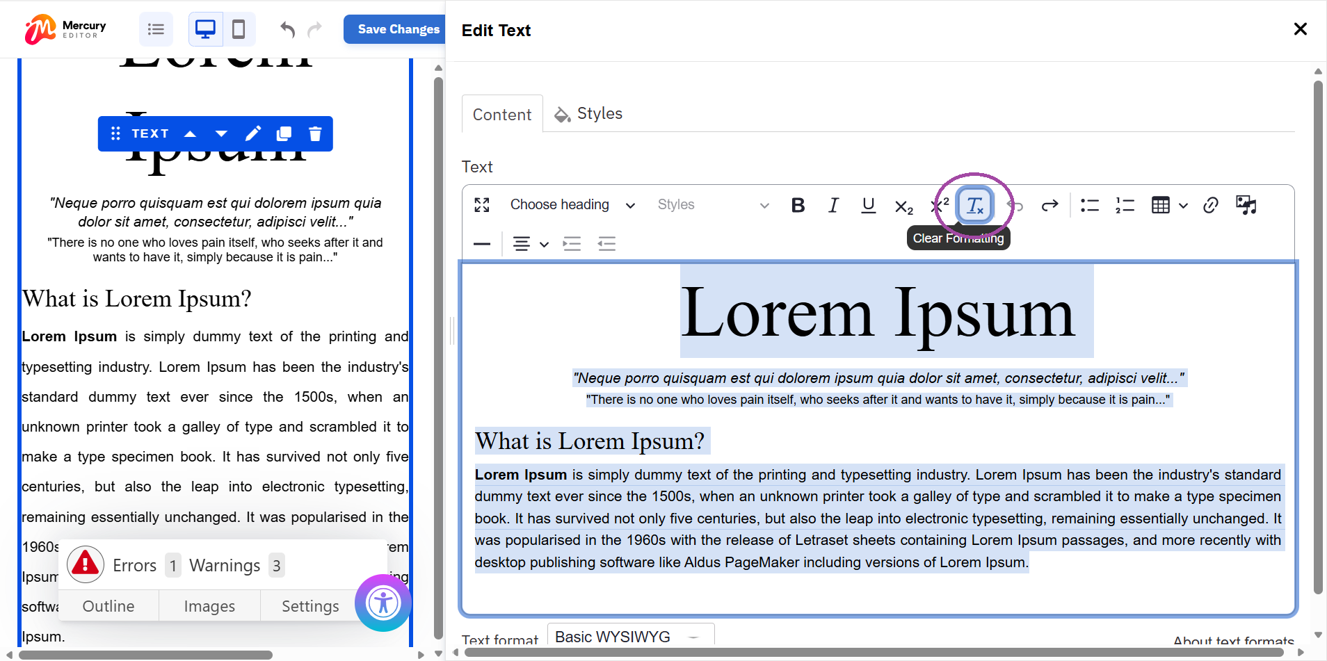 Removing formatting from text step-by-step