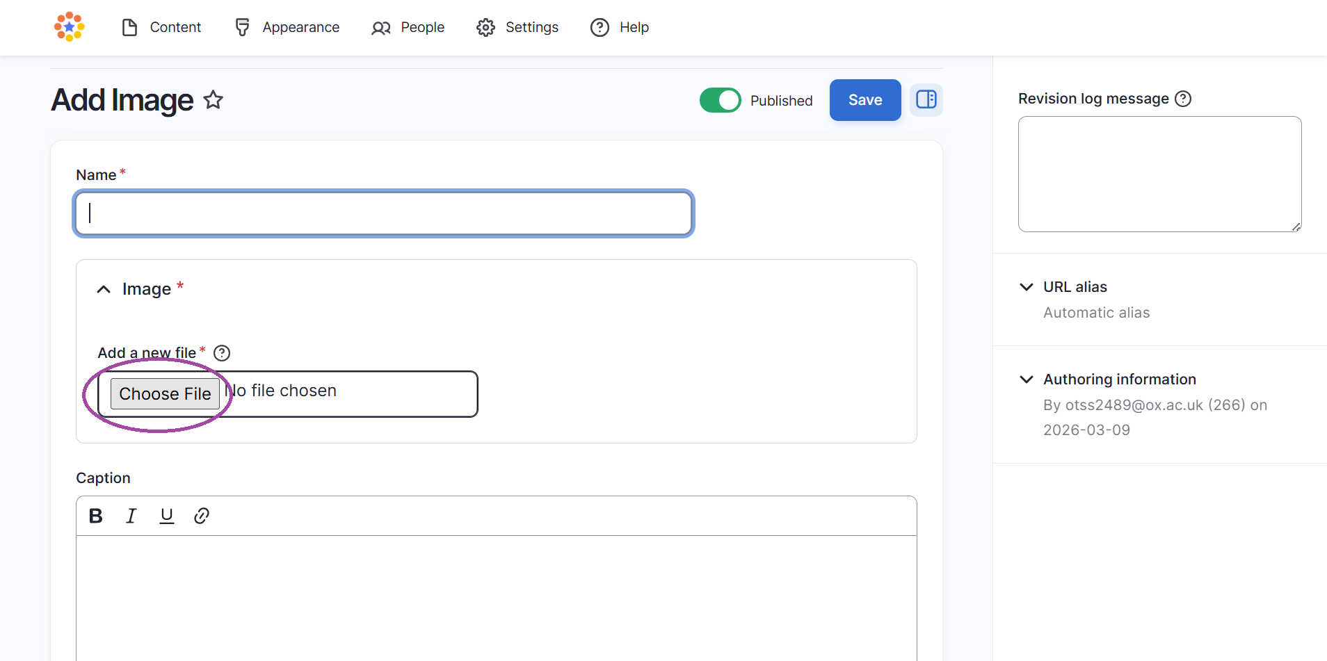 Uploading new images and changing image dimensions instructions