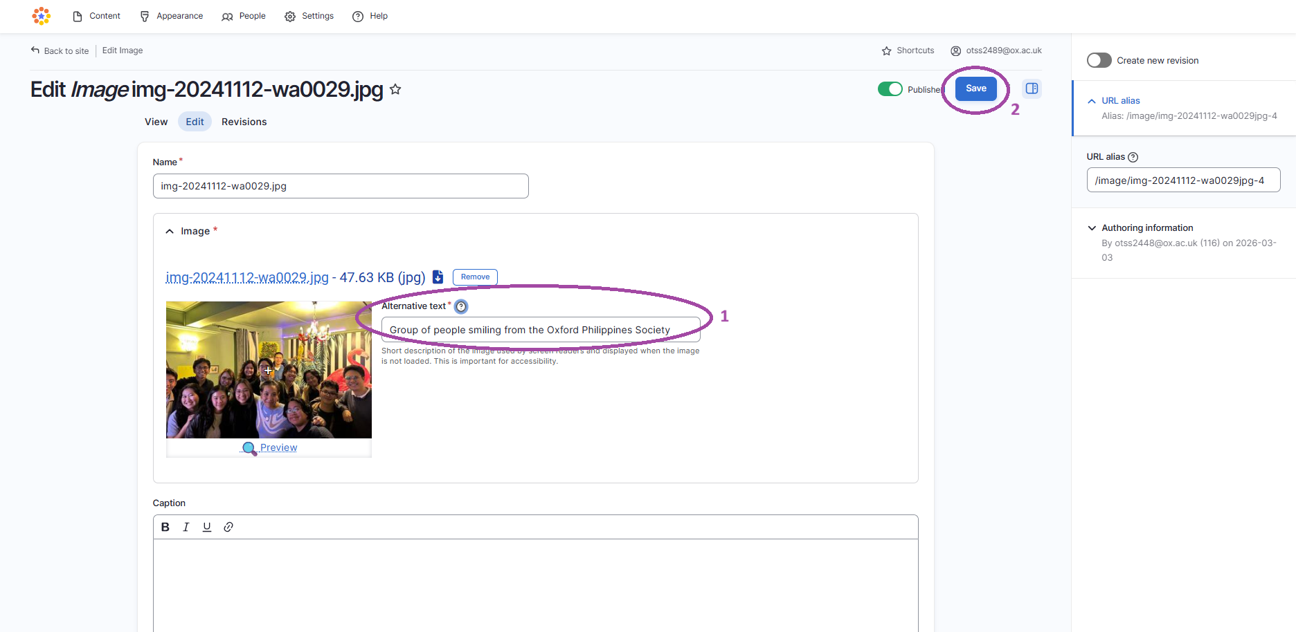  Screenshot of step-by-step adding alt text to an image